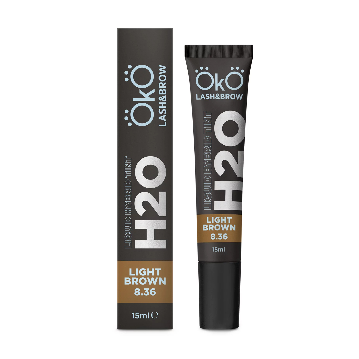 Фарба для брів та вій OkO Lash &amp; Brow Liquid Hybrid Tint H2O, 8.36 Light Brown, 15 мл